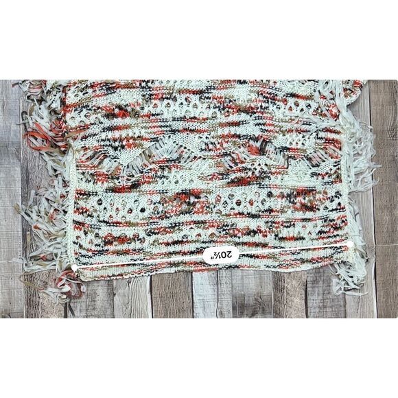 Boston Proper Open Weave Sweater Nylon Fringe Long Sleeves Cream Multi Sz XS - Picture 7 of 9